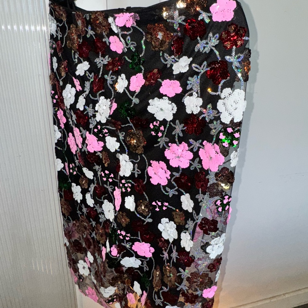 Floral Sequin Embellished Skirt - Black, Pink, White